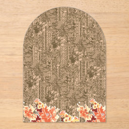 Invitaciones Acrílicas Un patrón floral vintage con desi marrón intrincad