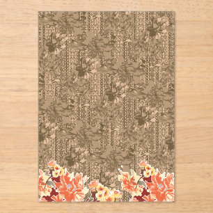 Invitaciones Acrílicas Un patrón floral vintage con desi marrón intrincad