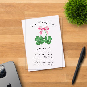 Invitaciones Acrílicas Un pequeño amuleto de la suerte trébol coqueta laz