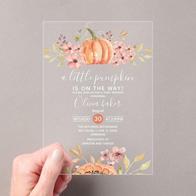 Invitaciones Acrílicas Un pequeño calabaza cae en el otoño de Baby Shower (Insitu (portátil))