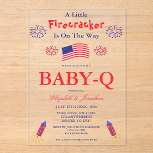 Invitaciones Acrílicas Un pequeño petardo está en camino Baby-Q