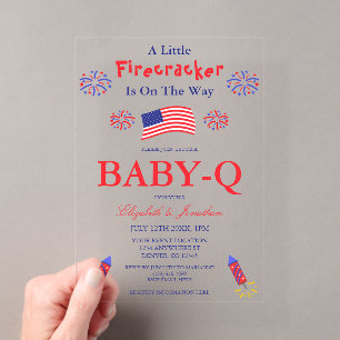 Invitaciones Acrílicas Un pequeño petardo está en camino Baby-Q