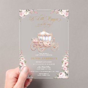 Invitaciones Acrílicas Un pequeño Princesa Carrie Baby Shower Floral Rosa