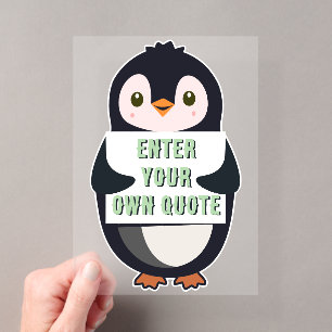 Invitaciones Acrílicas Un pingüino sosteniendo un cartel con texto person