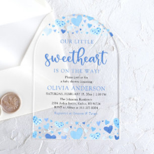 Invitaciones Acrílicas Un poco de amor azul San Valentín Baby Shower