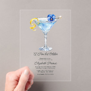 Invitaciones Acrílicas Un Poco Más Mayor Martini Azul Cumpleaños de Lujo