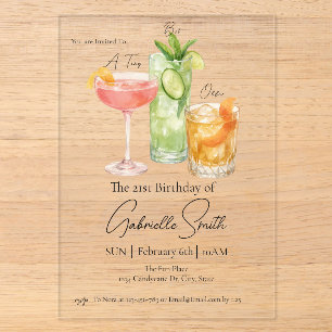 Invitaciones Acrílicas Un poquito más vieja Martini Feliz 21 cumpleaños
