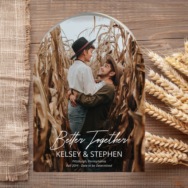 Invitaciones Acrílicas Un Rustic Moderno Mejor Juntos Foto Salven la Fech (Modern Rustic "Better Together" Photo Save the Date Acrylic Invitations)