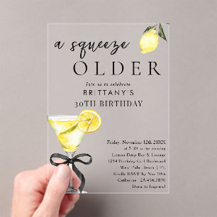 Invitaciones Acrílicas Un squeeze oler limón viejo Martini cumpleaños 30