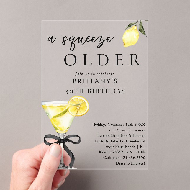 Invitaciones Acrílicas Un squeeze oler limón viejo Martini cumpleaños 30 (Insitu (portátil))
