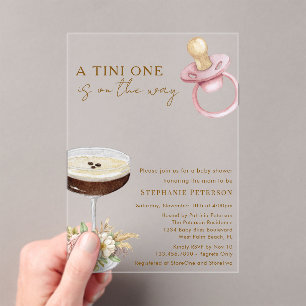 Invitaciones Acrílicas Un Tini One Pink Paci Espresso Martini Baby Shower