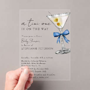 Invitaciones Acrílicas Un Tini Un Simple Mínimo Azul Martini Baby Shower