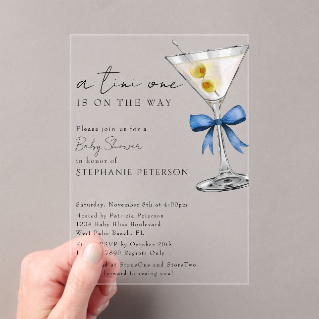 Invitaciones Acrílicas Un Tini Un Simple Mínimo Azul Martini Baby Shower (Insitu (portátil))