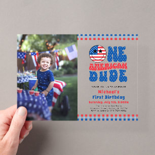 Invitaciones Acrílicas Un Tipo Americano Foto del 4 de Julio Primera Cump