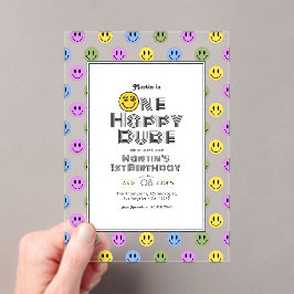 Invitaciones Acrílicas "¡Un tipo feliz!" Primera Cumpleaños de la Sonrisa