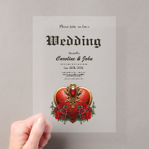 Invitaciones Acrílicas Un toque de gótico, corazones y conexión eterna.
