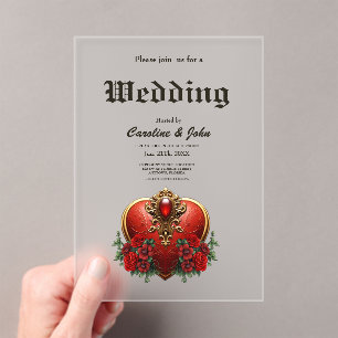 Invitaciones Acrílicas Un toque gótico, corazones y conexión eterna.