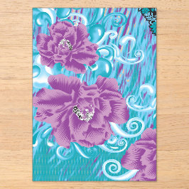 Invitaciones Acrílicas Un vibrante diseño textil con púrpura y turquesa