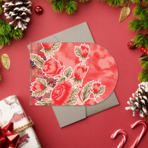 Invitaciones Acrílicas una bufanda roja con flores sobre ella