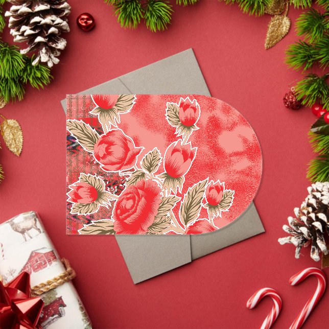 Invitaciones Acrílicas una bufanda roja con flores sobre ella (Insitu (Vacaciones))