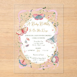 Invitaciones Acrílicas Una mariposa bebé va camino a Baby Shower