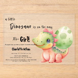 Invitaciones Acrílicas Una pequeña dinosaurio está en camino Baby Shower