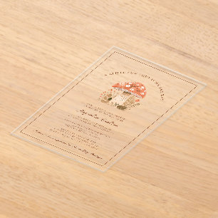 Invitaciones Acrílicas Una pequeña diversión chico hongo Otoño Baby Showe
