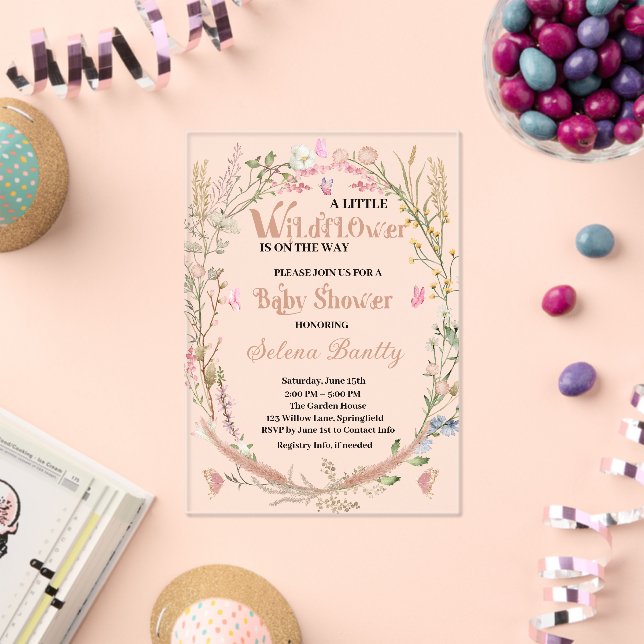 Invitaciones Acrílicas Una pequeña niña de flores silvestres (Insitu (Celebración))