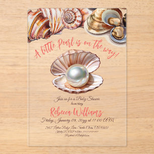 Invitaciones Acrílicas Una pequeña perla bajo el mar Baby Shower