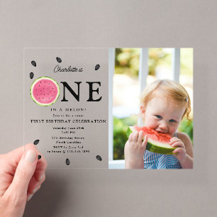 Invitaciones Acrílicas Una sandía de verano Foto de cumpleaños