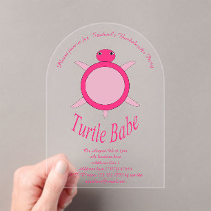 Invitaciones Acrílicas Una tortuga rosada y una Personalizado