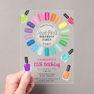 Invitaciones Acrílicas Uñas Manicura Pedicura Mani Pedi Cumpleaños de niñ