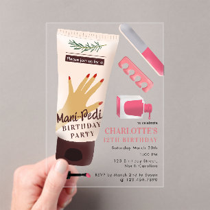 Invitaciones Acrílicas Uñas Manicura Pedicura Mani Pedi Cumpleaños de niñ