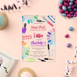 Invitaciones Acrílicas Uñas Manicura Pedicura Mani Pedi Cumpleaños de niñ