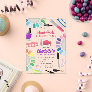 Invitaciones Acrílicas Uñas Manicura Pedicura Mani Pedi Cumpleaños de niñ