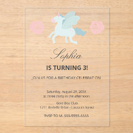 Invitaciones Acrílicas Unicorn Cute Pink Blue Birthday Party Invitation