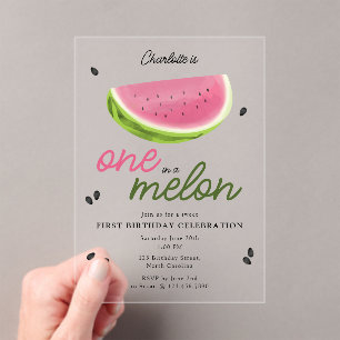 Invitaciones Acrílicas Uno en Melón Melón Verano Primer Cumpleaños
