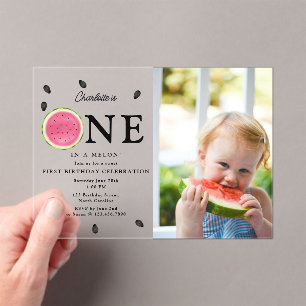 Invitaciones Acrílicas Uno en Melon Watermelon Foto de verano Cumpleaños
