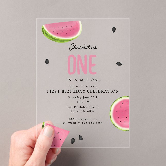 Invitaciones Acrílicas Uno en un Melón en verano Cumpleaños (Insitu (portátil))