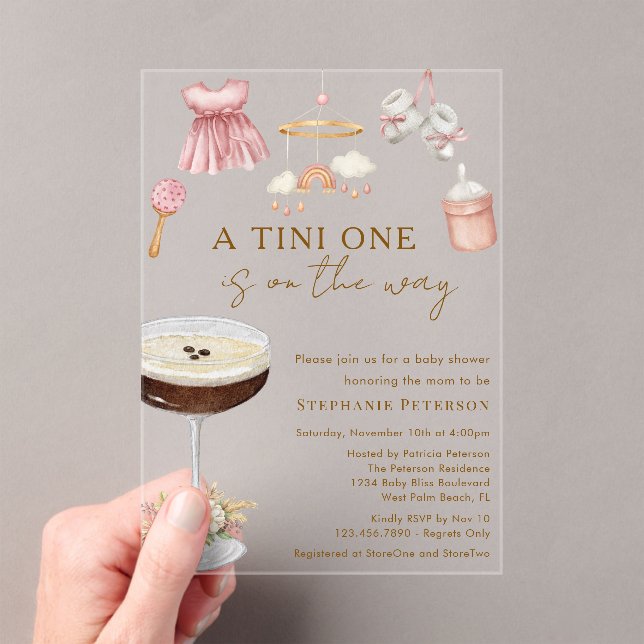 Invitaciones Acrílicas Uno Tini En La Vía Espresso Martini Baby Shower (Insitu (portátil))