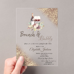 Invitaciones Acrílicas Uvas de vino brillo Bokeh Brunch y burbujeante 