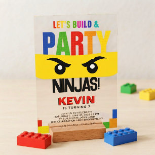 Invitaciones Acrílicas Vamos a Construir y Fiesta de Cumpleaños de Ninja