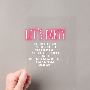 Invitaciones Acrílicas Vamos a la fiesta Neon Genérico para cualquier oca
