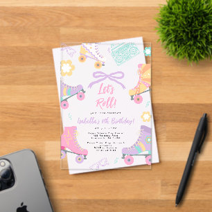 Invitaciones Acrílicas Vamos Rodar Patín Patinaje Lazo Cumpleaños Niña