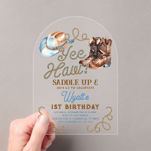 Invitaciones Acrílicas Vaquero Primer Rodeo Cumpleaños 1 Acrílico