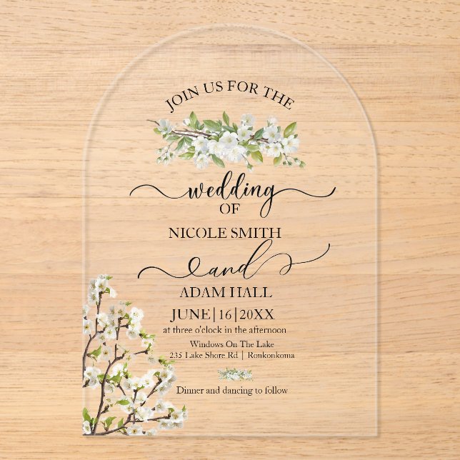 Invitaciones Acrílicas Vegetación de Bodas acrílicos y flores (Anverso)