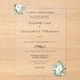 Invitaciones Acrílicas Vegetación floral blanca Boda formal tradicional