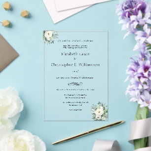 Invitaciones Acrílicas Vegetación floral blanca Boda formal tradicional
