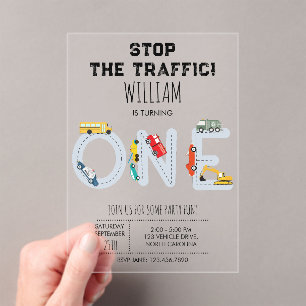 Invitaciones Acrílicas Vehículos de Transporte Urbano Camión Primer Cumpl