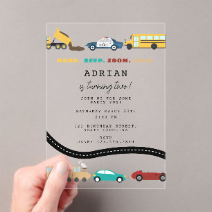 Invitaciones Acrílicas Vehículos de Transporte Urbano Camión Segundo Cump